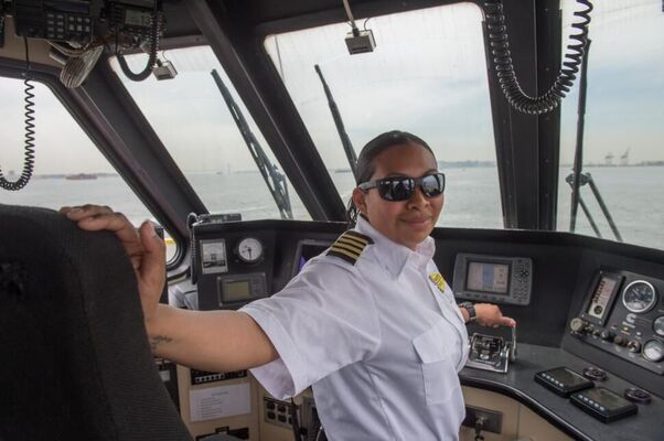 Juana Garcia, first female captain in New York Water Taxi's history, takes helm